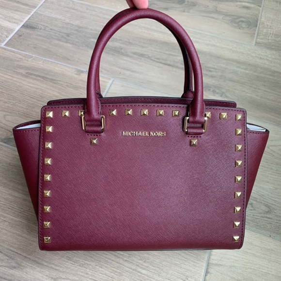 MICHAEL KORS Selma Studded Saffiano Leather Satchel - Merlot - Picture 3 of 8
